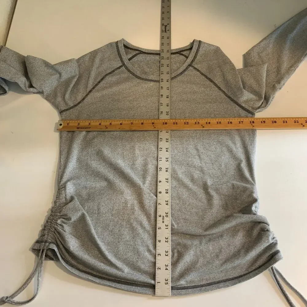 Lucy Shirt Womens L/XL Striped Ruched Sides Thumbholes Raglan Long Sleeve